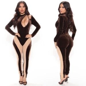 Fashion Nova Brown and Tan Jumpsuit